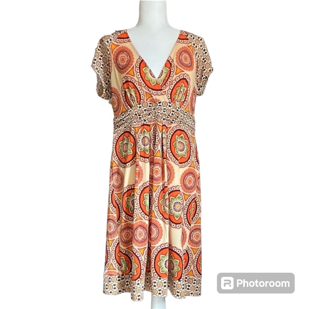 Dressbarn Orange Boho Paisley Print Dress Size 12